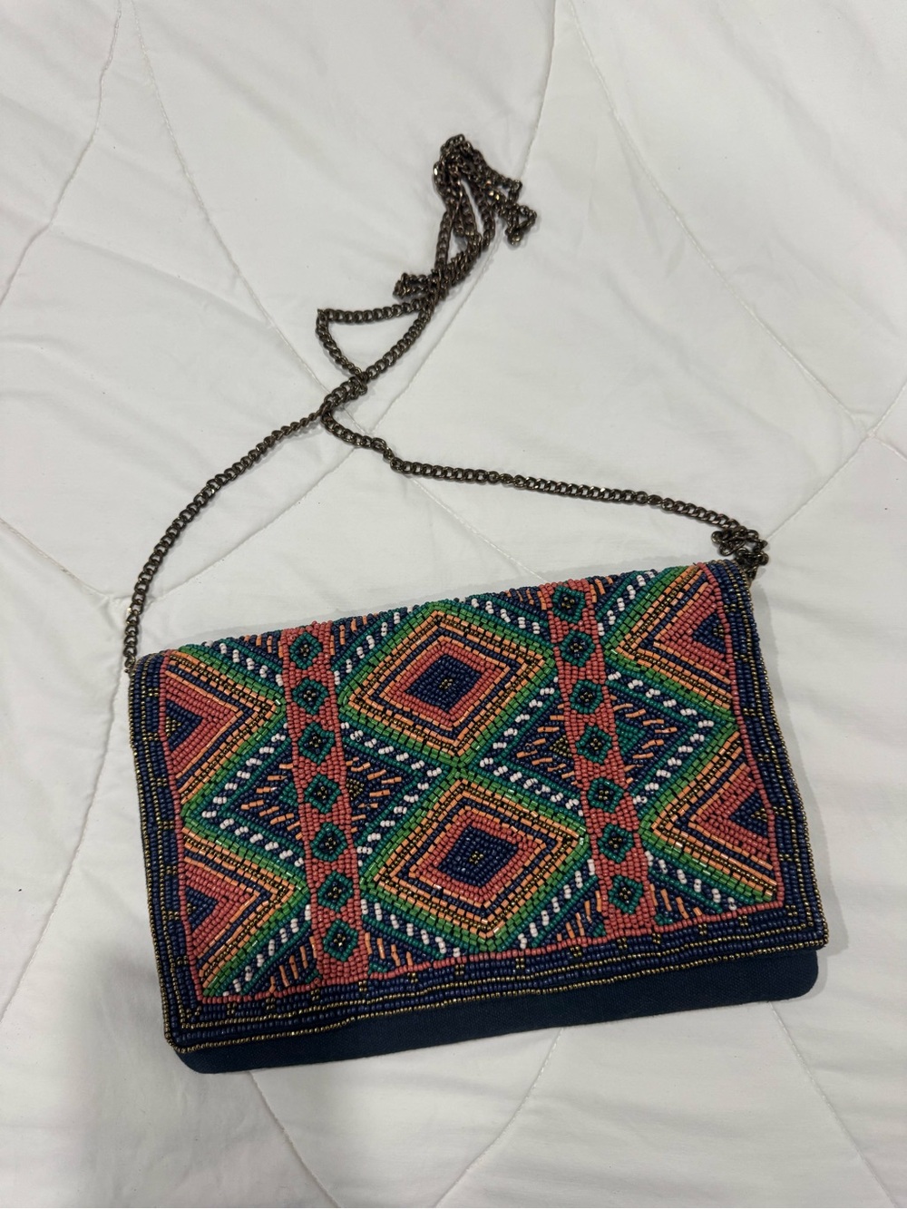 Beaded Geometric Wristlet Clutch in Multicolor